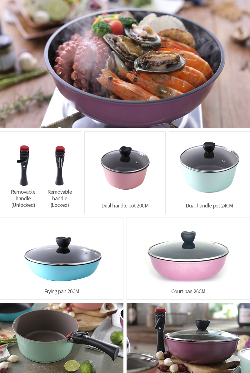 Clean Aluminum Nonstick Cookware Pots and Pans Set, 11-Piece, Aqua Kitchen  accessories Cooking glass pot Cookware Egg pan Big co - AliExpress